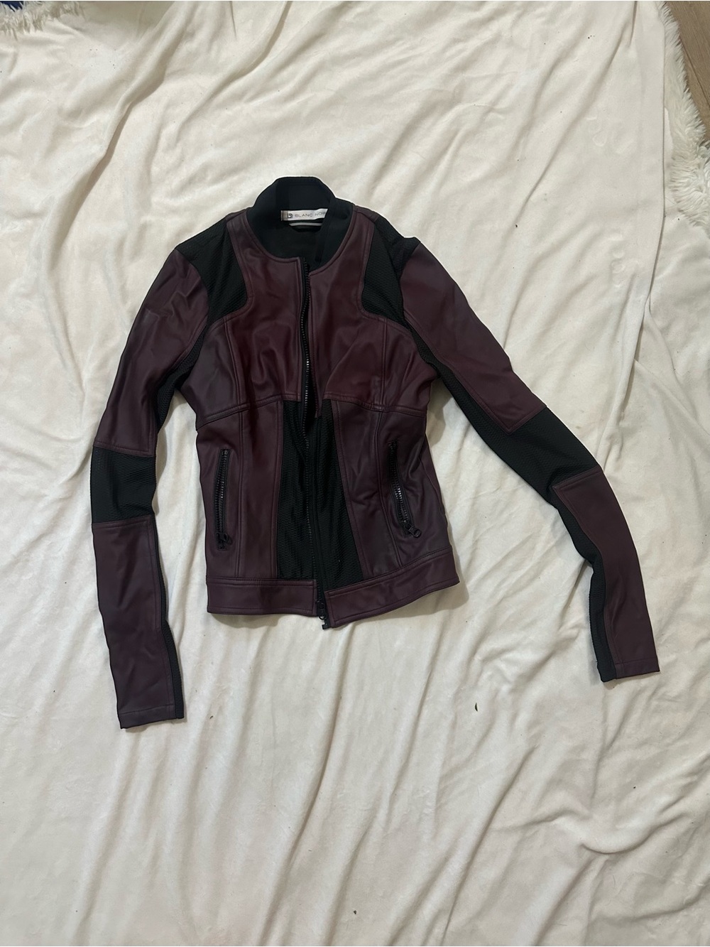 Women’s Burgundy and Black Faux Leather Moto Jacket